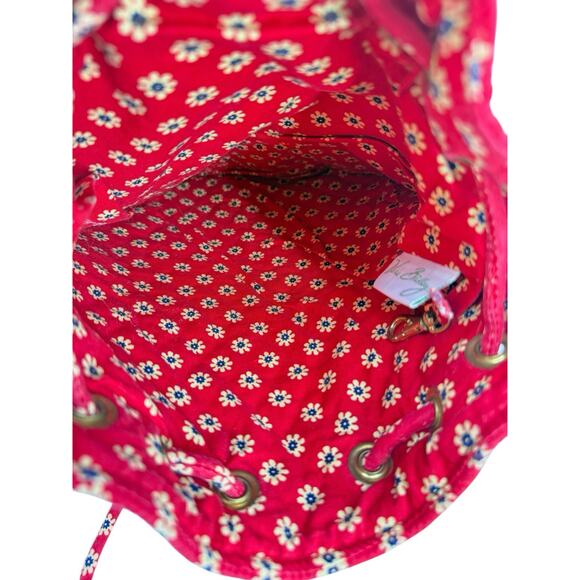 Vera Bradley Americana Red Paisley Drawstring Backsack Front Pocket Quilt - Picture 3 of 5